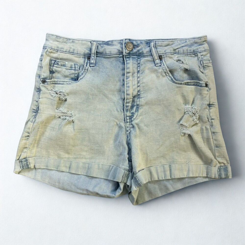 Aeropostale Womens High Waisted Midi Shorts 28" Waist 2" Inseam Distressed Denim